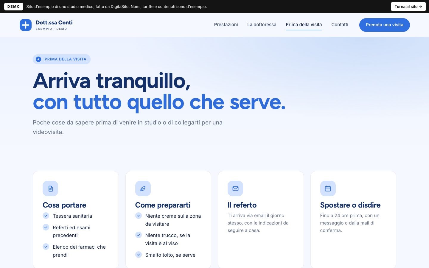 Schermata della demo: Prima della visita
